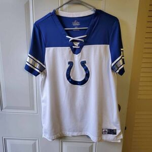 NFL Majestic Colts Indianapolis Jersey Lace Up Shirt Womens SZ L